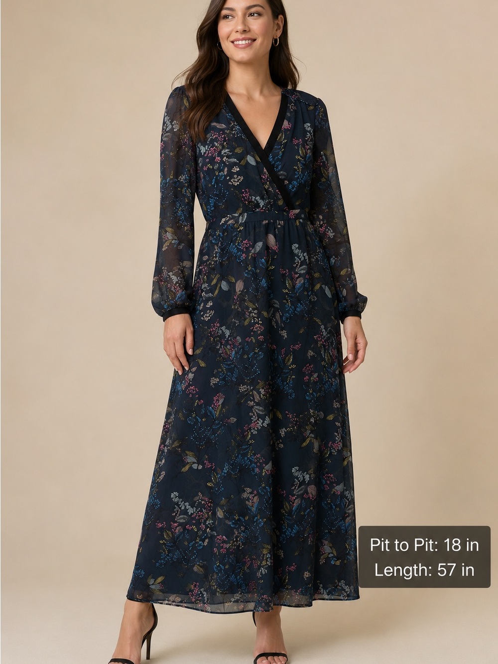 Banana Republic Size 8 Floral Maxi Dress Long Sleeve Wrap V-Neck